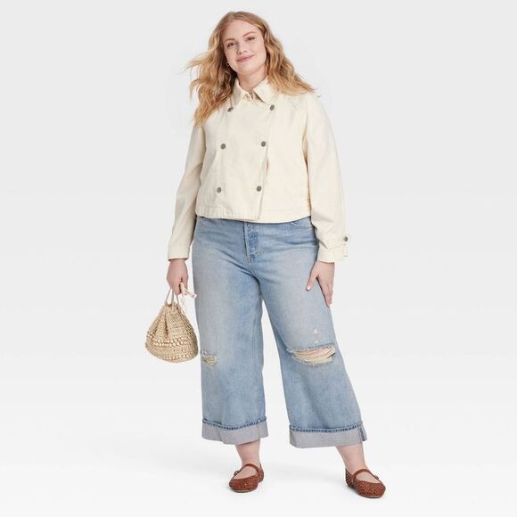 Open Box - Universal Thread - Women's Denim Cropped Trench Jacket - U Off-White - Picture 3 of 3